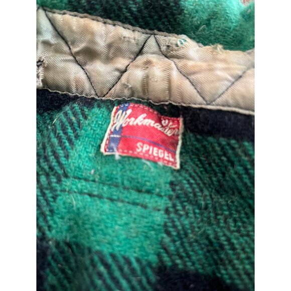 1960's Workmaster Spiegel green black plaid wool button up shirt - Picture 2 of 4